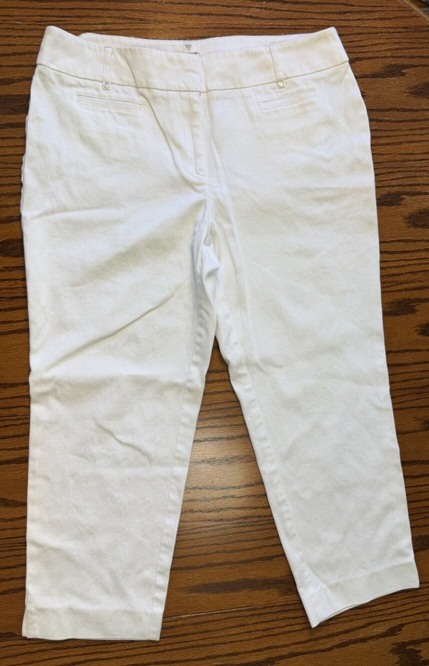 Anne Klein Crop Pants Women's White Textured Straight Leg Work Office Trousers